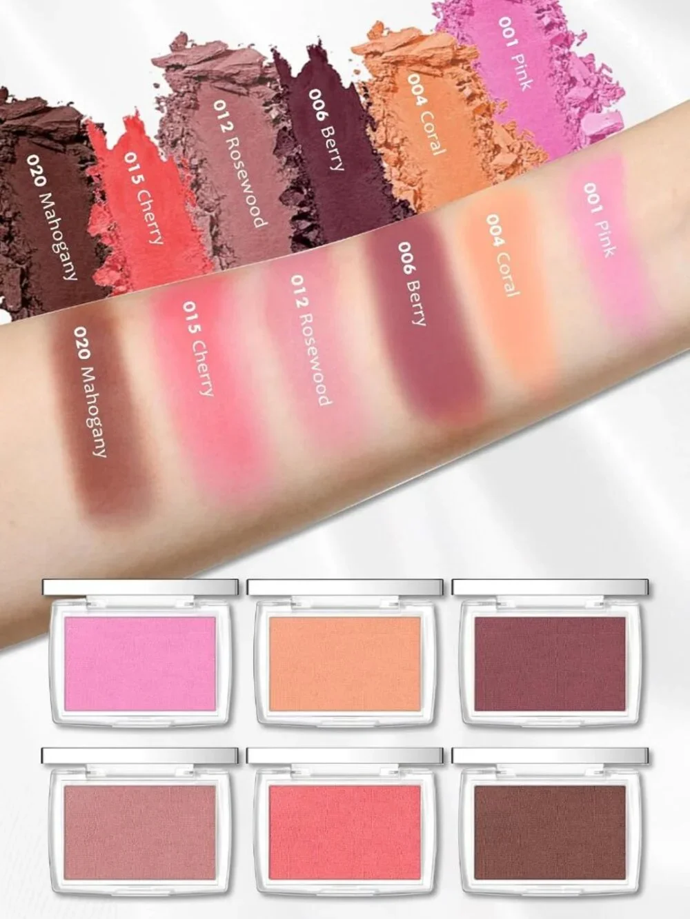 Rosewood Blush Powder Palette for Mature Skin - Flattering Cheek Color & Brush